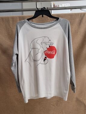 Coca Cola White Tee with Light Gray Raglan Sleeves and Polar Bear Graphic